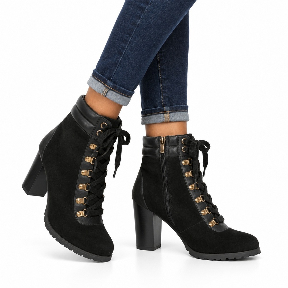 White House Black Market Reagan Combat Boot Women 7M Black Suede Block Heel